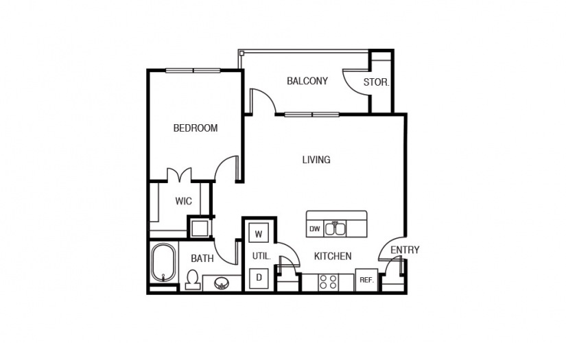 The Acacia - 1 bedroom floorplan layout with 1 bathroom and 735 square feet