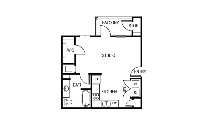 The Sumac - Studio floorplan layout with 1 bathroom and 505 square feet